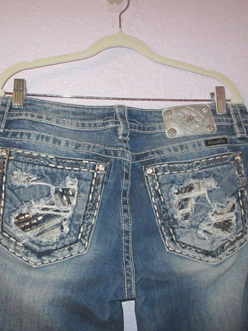 Miss Me Jeans Womens 32 Bootcut Sequins Studs McBling Biker Grunge Western Y2K